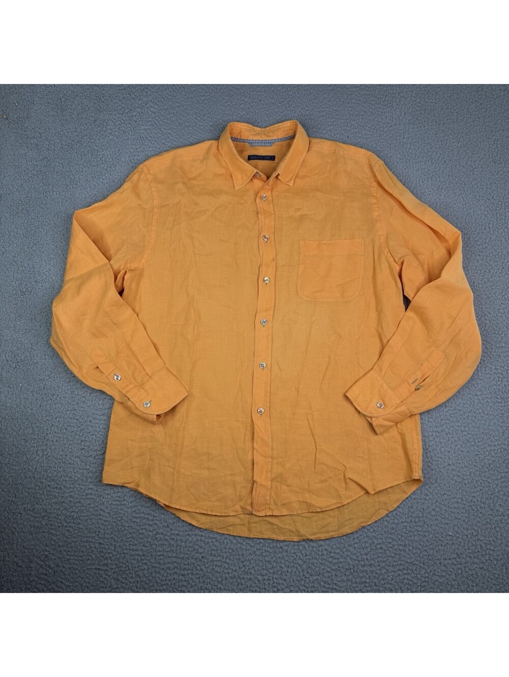 Mason's Shirt Mens Large Orange Linen Button Up Long Sleeve Beach Casual